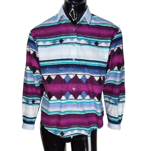 Vintage Roughrider by Circle T Western Cowboy Tribal Aztec LS Button-Down Large - Picture 3 of 8